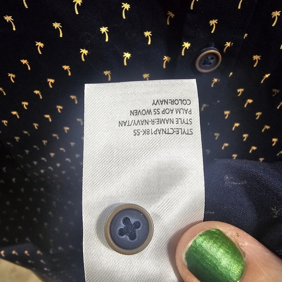 Craft Flow Mens XL Short Sleeve Button Shirt Navy Beige Palm Tree Resort Wear - Picture 15 of 15